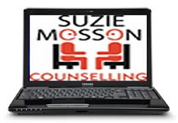 Laptop with Suzie Mosson Logo displayed